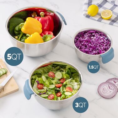 Набір місок для змішування Cook With Color з нержавіючої сталі та мірних склянок, 11 шт. (блакитний)