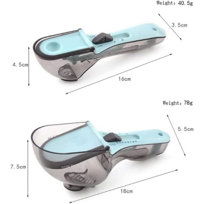2-piece adjustable measuring cup and spoon set, kitchen tool, plastic scoop, measuring cup with magnetic closure for dry and liquid ingredients