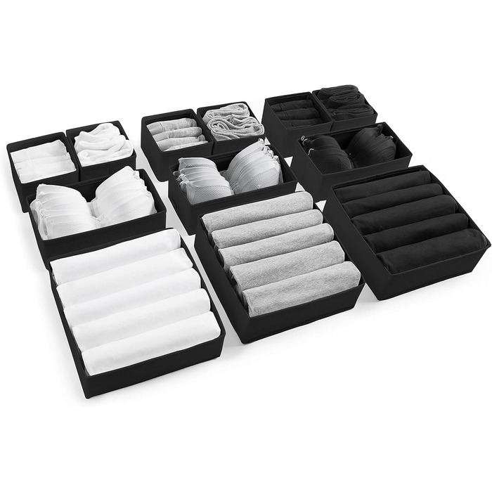 Large Drawer Organization System 12-Piece Set of White Boxes Storage Organizer Drawer Closet Organizer Storage Box Closet Organizer (Black, 3=28x28x10cm, 3=28x14x10cm, 6=14x14x10cm)