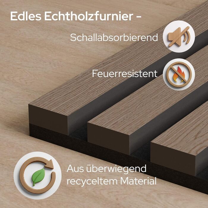 Акустичні панелі Arebos 10x60 см, настінна ламельна стіна в стилі темного дуба для стін та стелі, шумопоглинаючі декоративні панелі (набір 4 шт.)