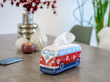 Тримач для серветок та паперових рушників BRISA VW Collection у дизайні Volkswagen T1 Bulli Bus, неопрен, червоний з гібіскусом, 24 см