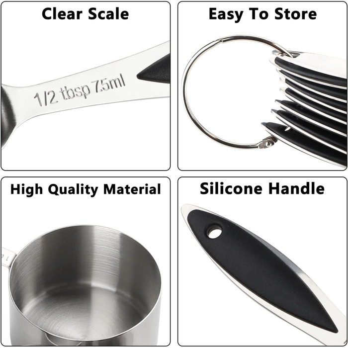 Stainless Steel Measuring Cup and Spoon Sets, Measuring Cups, Spoons, and Measuring Ruler for Dry and Liquid Ingredients, 19-Piece Set