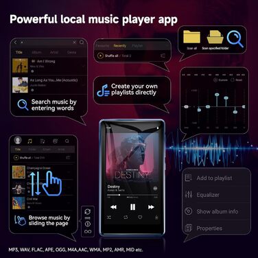 MP3 плеєр 163GB з WiFi, Bluetooth, Android 13, Spotify, FM радіо, сенсорний екран 4.5