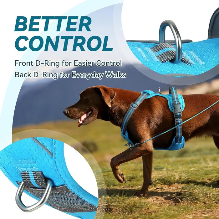 Шлейка для собак VIVAGLORY Easewalk, анти-тяга, для тренувань та прогулянок, з ручкою, надійна, проти вислизання, для цуценят та собак, XS, (Блакитний, S: 36-61 см (обхват грудної клітки))