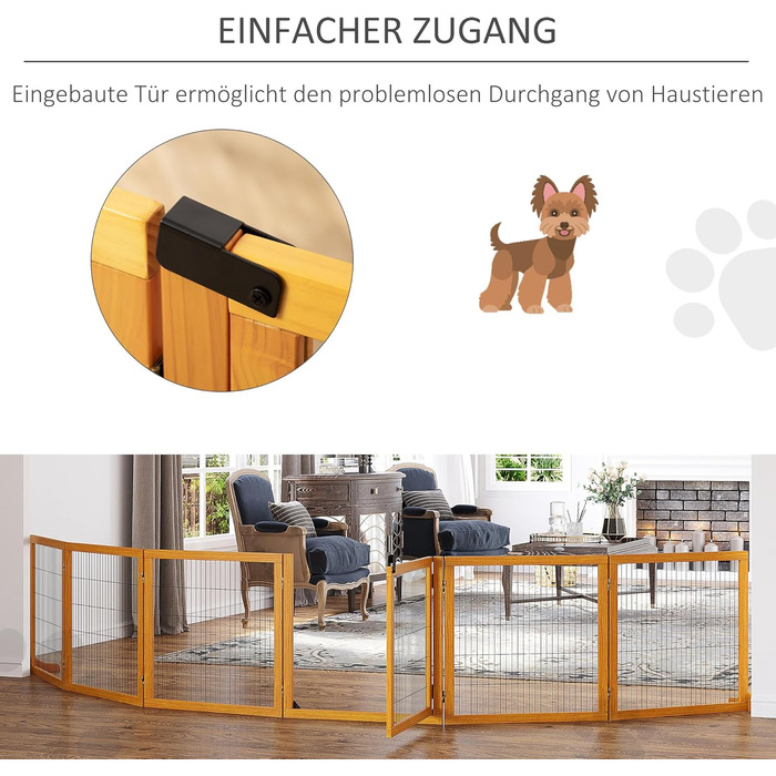 Захисне ґратка для собак PawHut - регульоване, самостійне, дерев'яне, 6 панелей, жовте. Захист від сходів, дверей, проходу. Розміри: 70H x 432B см