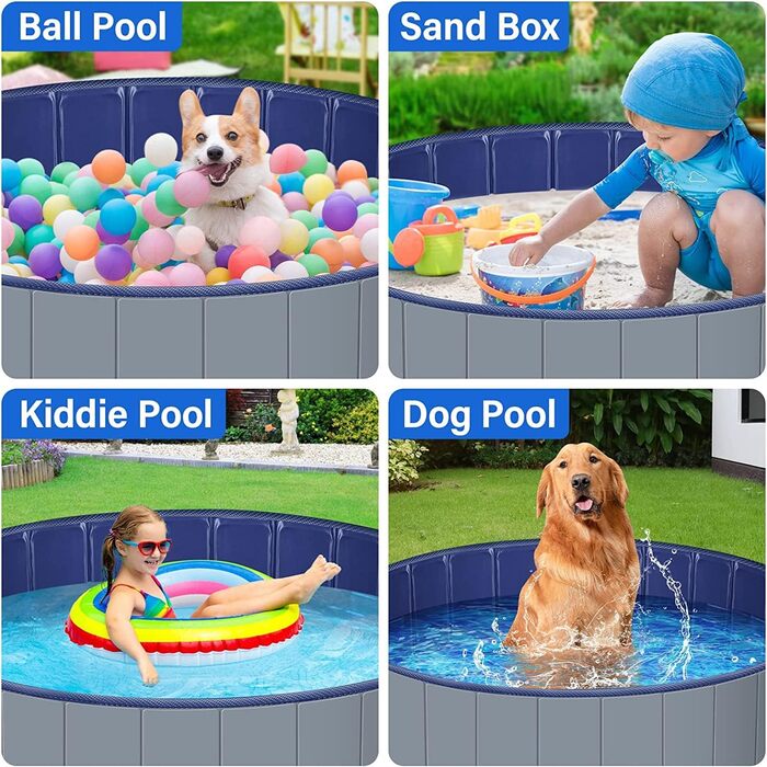 Dreamhigh® Dog Pool for Large Dogs 160 x 30cm, Non-Slip Splash Pool for Dogs, Foldable Splash Pool for Children and Large & Small Dogs