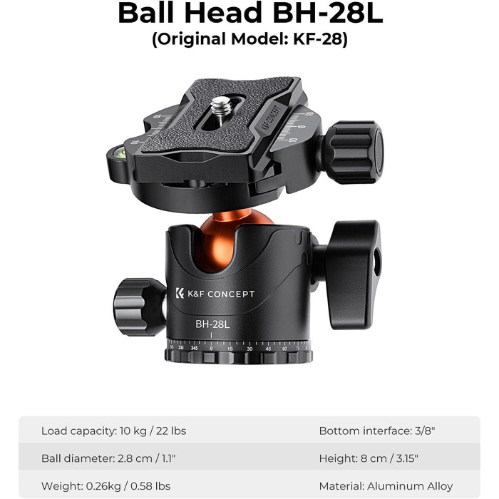 Штатив для камери K&F Concept 170см, T255A4(TM2515T1) з кульковою головкою 360° та функцією однонога штатива, 1/4'' гвинт, компактний туристичний штатив, помаранчевий