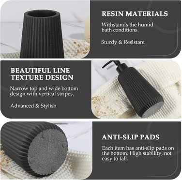 Набір аксесуарів для ванної кімнати KASUNTING, чорний, 5 предметів, штучний камінь