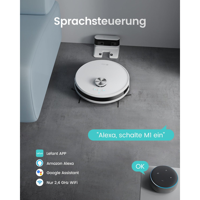 Робот-пилосос LEFANT 4000Pa з LiDAR-навігацією, 2-в-1, керування через Alexa/App/WiFi, для видалення шерсті тварин та прибирання килимів