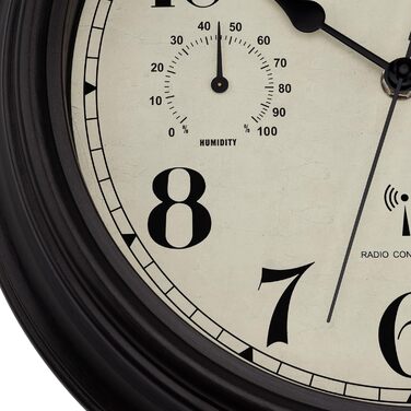 Foxtop Funk Wall Clock, Indoor Outdoor Weatherproof Wall Clock with Temperature Display and Hygrometer, No Ticking Sounds Silent Retro Clock for Terrace Bathroom Kitchen Living Room Home Decor (Bronze, 30cm)