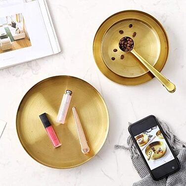 Round Stainless Steel Serving Tray, Gold Jewelry and Makeup Organizer/Candle Tray Gold (22 cm)