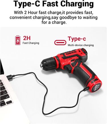 Акумуляторна дриль-шуруповерт DEKO 12V: набір інструментів 238 шт. з акумулятором для дому, ремонту та рукоділля (червоний)