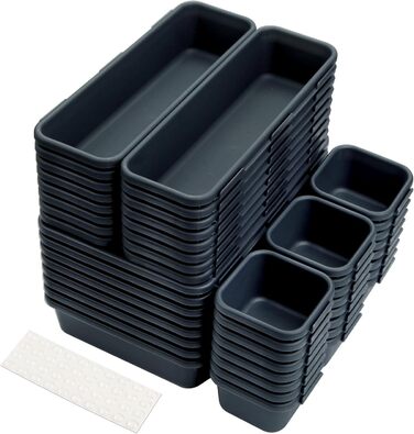 Drawer dividers, 48-piece set, spice organizer, drawer organizer, black separator, bathroom organizer boxes set with 40 silicone non-slip balls, Hemnes dresser, kitchen, desk, utensil organizers.