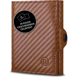 RUTAKO Slim Wallet with XL Coin Pocket & RFID Protection - Card Holder for Men & Women - Small Credit Card Holder - Mini Wallet - Purse/Wallet Small - Wallet Carbon-Cognac