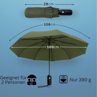 Стійкий до вітру парасолька Rainroyal Drytogo Зелений, Ø100 см: компактний, автоматичний, для жінок та чоловіків