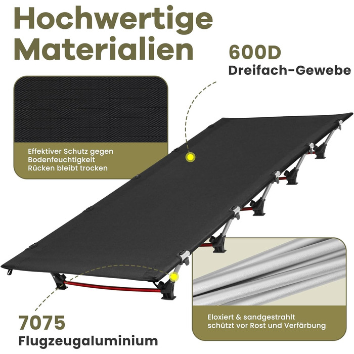 Кемпінгове ліжко Join Nature Ultraleicht: легке, складане, для дорослих, чорне