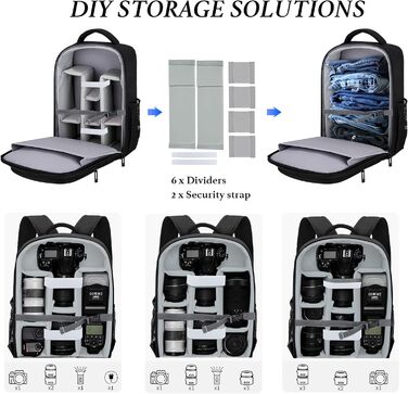 Водонепроникний рюкзак для фотоапарата: камера, DSLR, SLR, об'єктив, штатив, аксесуари, чорний