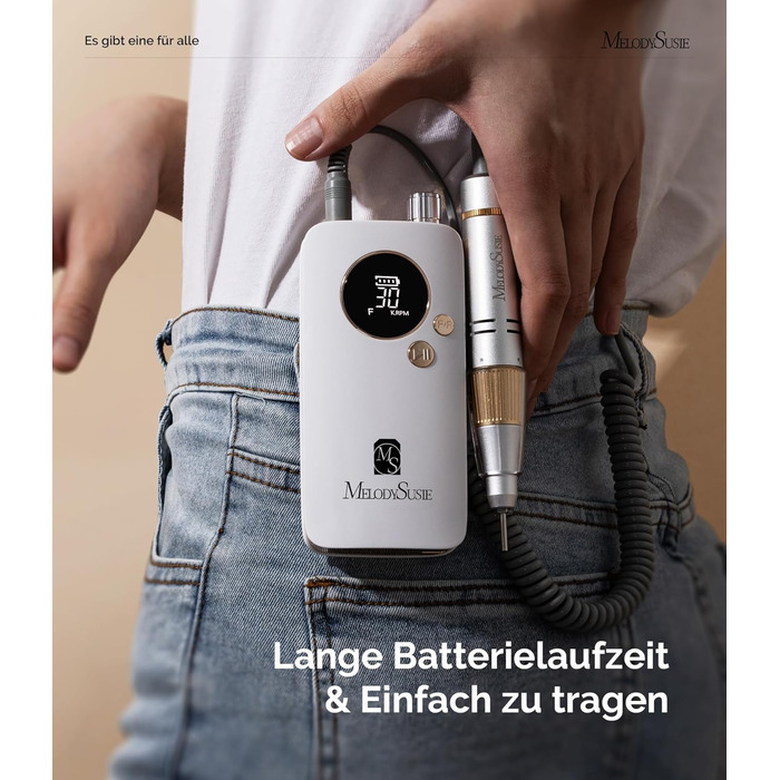 Електрична фрезер для нігтів MelodySusie SC320F – професійний бездротовий апарат для манікюру, 30000 обертів, для акрилу, гелю, полірування та видалення, набір для салону та дому (білий/золотий)