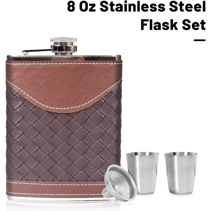 Чоловічий фляга LHD HOME 237 мл, шкіряна пляшка, подарунковий набір, нержавіюча сталь 304, з воронкою та шнапсобіками, чорний