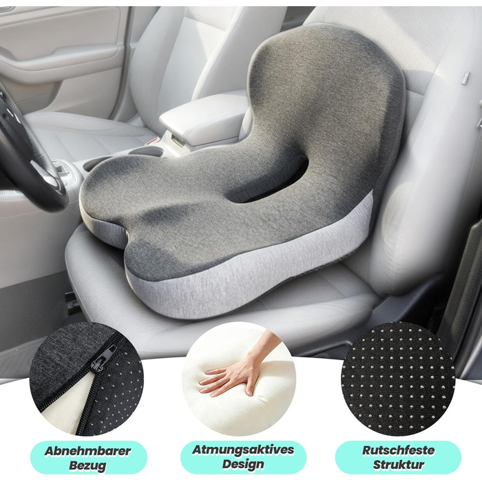 Ортопедична подушка для сидіння Urban Deco з підспинником, ергономічна подушка для спини з Memory Foam, для офісного крісла, автокрісла, інвалідного візка, чорно-сіра, 1 шт.