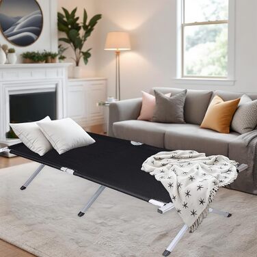 Кемпінгове ліжко Spetebo XXL, чорне, розкладне, 190 x 64 см, до 100 кг. Ідеально для відпочинку, подорожей, фестивалів та риболовлі.