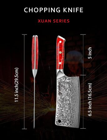 Ніж кухарський Sanmuzuo Hackmesser 17 см, професійний, Дамаск, Xuan Serie, VG10 сталь, ручка з епоксидної смоли (Saphirblau), колір 