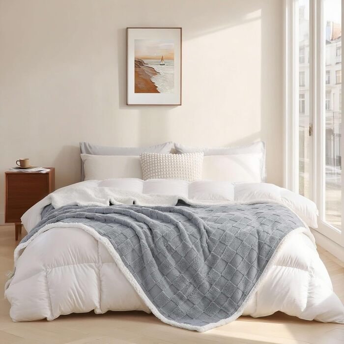 Плед Gracelife Sherpa з м'якого флісу, великий, теплий, 150 x 200 см, сірий (A01)