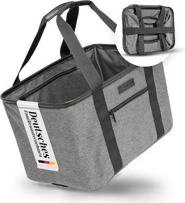 Foldable shopping basket in premium quality | Shopping bag with soft PU leather handle | ideal basket for shopping, 30 liters | stable & secure shopping bag (gray/black)
