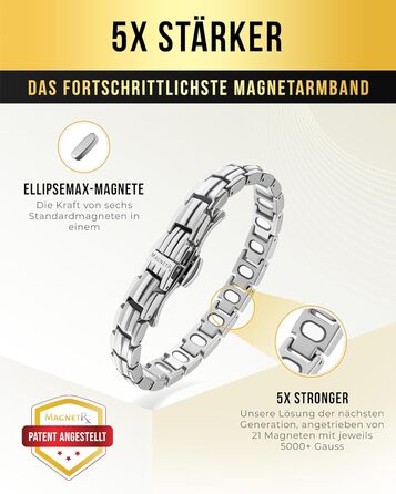 Браслет на руку MagnetRX® Ultrastarkes Titan Magnetarmband для жінок – титановий браслет з магнітами, регульована довжина, інструмент для визначення розміру, сріблястий (5x Strength)