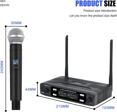 Мікрофонний комплект Micfuns K7 Professional: бездротові ручні мікрофони VHF 230-250 МГц для караоке, вечірок та мовлення. Дальність дії: 100 м