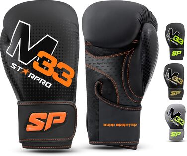 Starpro M33 Boxing Gloves for Powerful Punches & Quick Knockouts - Men's & Women's Boxing Gloves Set - Training & Sparring Gloves, 14oz, Matt Grey/Neon Green & Matte Black/Neon Orange