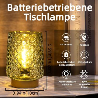 LED настільна лампа MJ PREMIER: акумуляторна, сенсорне керування, регулювання яскравості, скло, USB зарядка, аварійне освітлення (зелена)