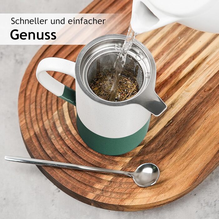 Набір чашок для чаю Miamio 2 шт по 500 мл з кришкою та ситом, керамічні чайники з чайним ситом та ложкою для заварювання листового чаю, подарунок для жінок, безпечні для мікрохвильової печі та посудомийної машини (Темно-зелений)