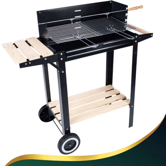 Великий вугільний садовий гриль BBQ XL на колесах з регулюванням та рожном