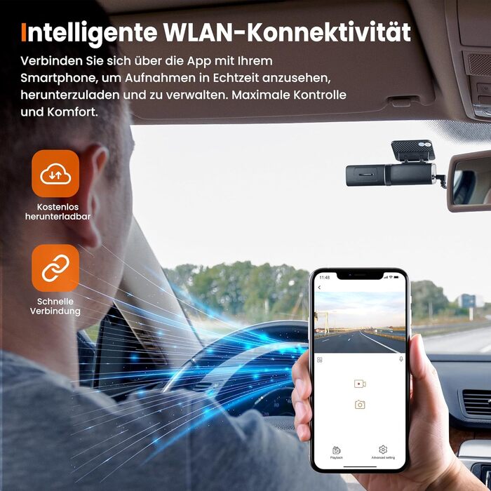 Відеореєстратор Faas Dashcam Auto Vorne & Hinten: 4K Dual, 64GB MicroSD, G-сенсор, час затримки, нічне бачення, режим паркування, циклічна запис – Чорний