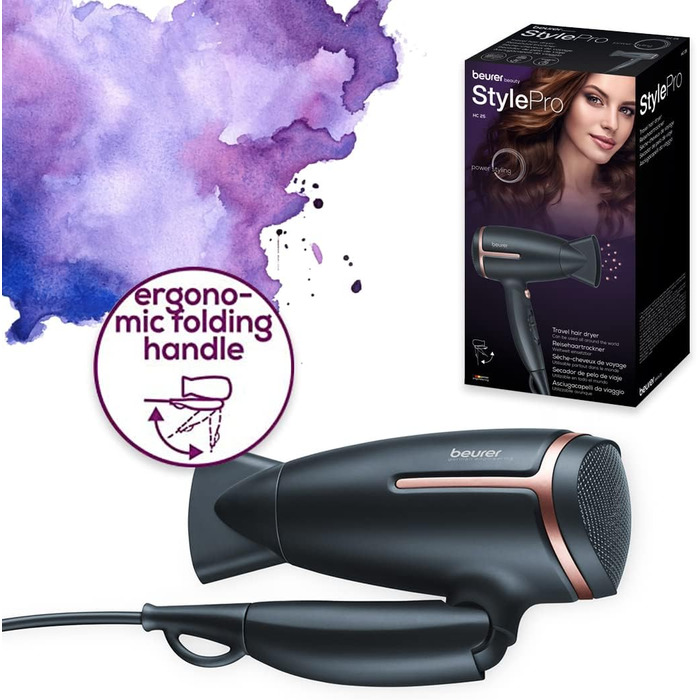 Beurer HC 25 - Подорожній фен з іонізацією, 1600 Вт, для гладкого волосся, складна конструкція, 110-240V