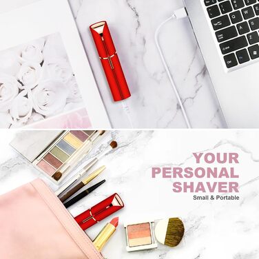 Електричний прилад для видалення волосся з обличчя URAQT для жінок, USB, безболісний триммер для обличчя, тіла, губ та підборіддя з LED-підсвічуванням, рожеве золото (червоний)