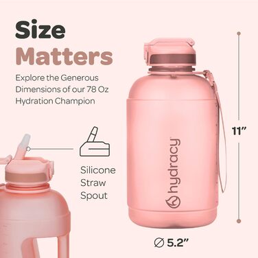 Пляшка для води Hydracy з соломинкою та мітками часу 2л - Рожева, BPA-free, спортивна, герметична