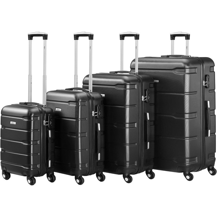 Набір валіз Zelsius 4 шт. чорного кольору | ABS, з кодовим замком, 4 колеса, внутрішній роздільник | Валізний набір 4 шт., Trolley, велика валіза, Luggage Set, ручна валіза чорна 4 шт.