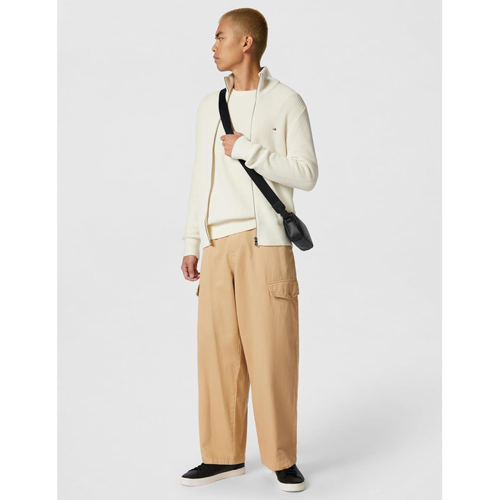 Кардиган чоловічий Tommy Hilfiger з блискавкою, в'язаний, бавовна, білий (Іворі)