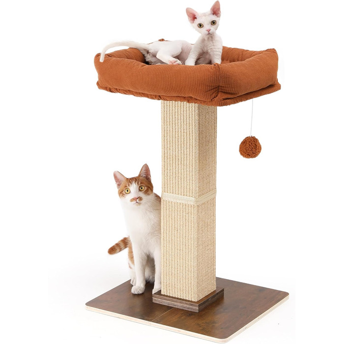 Дерево для котів FUKUMARU, 73 см, з платформою 46 x 36 см, ретро-стиль, з місцем для відпочинку, великий краш-тур з ліжком, з натурального сизалю та масивного дерева. XL