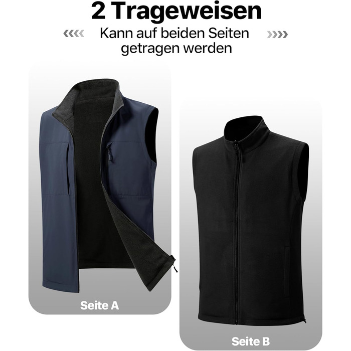FREE SOLDIER Чоловіча зимова жилетка - тепла флісова жилетка, вітростійка, реверсивна, без рукавів, софтшелл для роботи та походів, S, Синій&Чорний