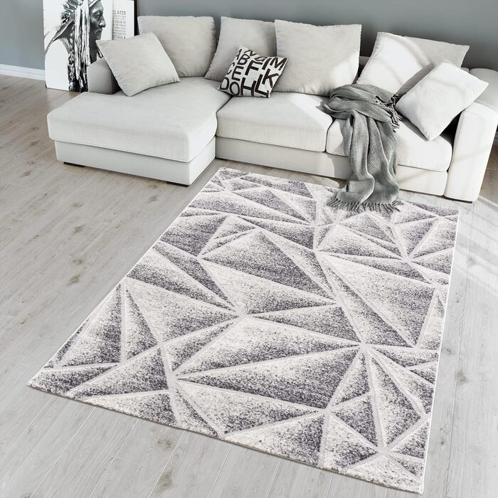 Килим SANAT Evra для вітальні - коротковорсовий килим з сучасним дизайном, 80x150 см, 120x160 см, сірий