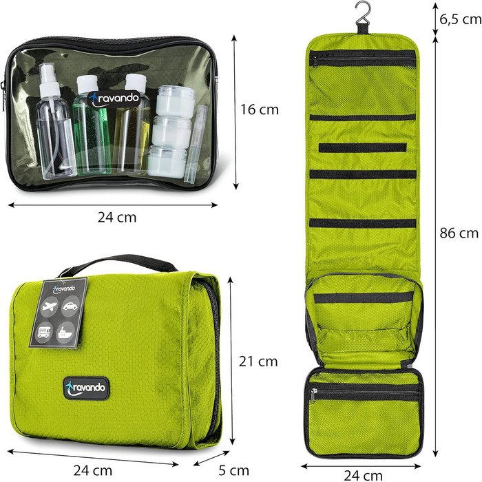 Чоловіча дорожня косметичка TRAVANDO з петлею, прозора, велика, для подорожей, зелена
