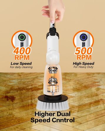 iDiskk Electric Spin Scrubber, Upgraded IPX7 Bathroom Scrubber, Shower Cleaning Brush with Adjustable and Detachable Handle, Dual Speed, Electric Cleaning