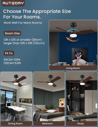 Дерев'яний стельовий вентилятор з підсвіткою, тихий DC-двигун, 90 см, для вулиці, 3 лопаті, диммування LED 24W, пульт з пам'яттю, 6 швидкостей, таймер, текстурована деревина