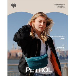 Чоловіча та жіноча поясна сумка PP-Berlin з корду, ручної роботи, веганська, 3 відділення, Made in Germany, для повсякденного використання, можна носити як через плече (Petrol)