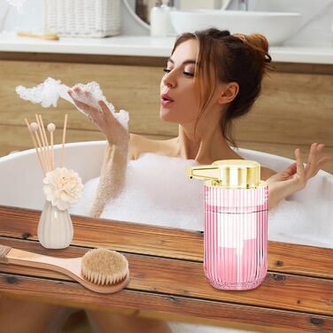 Автоматичний безконтактний диспенсер для мила на 300 мл з рожевого скла, перезаряджуваний, без дотиків, з електричним сенсором, для дому та офісу