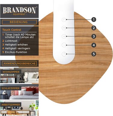 LED лампа настільна Brandson з деревом, регульована яскравість, 5 рівнів, 3 температури світла, для очей, 450 люмен, сенсорне управління, для офісу, читання, навчання, біла