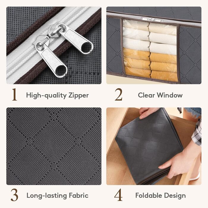 Органайзер для зберігання постільної білизни Lifewit, коробка для зберігання під ліжком, сірий (8 шт., 35л)